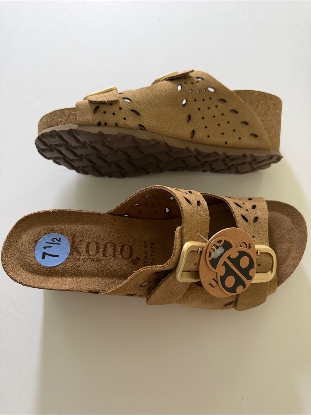 Women’s Adjustable Double-Buckle Slide Sandals - Tan - Size 7.5 - Picture 2 of 4